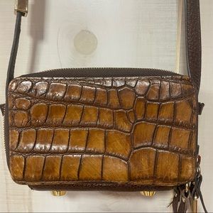 GILI Brown Italian Croc Alligator Leather Micro Crossbody Bag G.I.L.I.